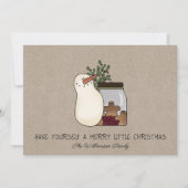 素朴なカントリー雪だるまとジンジャーブレッドマン シーズンカード (正面)