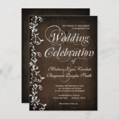 素朴なカントリー風のスワールブラウンの結婚式招待状 招待状 (正面/裏面)