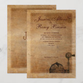 素朴なカントリー風のビンテージキャンバスファームウィンドミル 招待状 (正面/裏面)