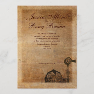 素朴なカントリー風のビンテージキャンバスファームウィンドミル 招待状