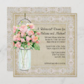 素朴なカントリー風のメイソンジャーとバラのプレリハーサルディナー 招待状 (正面/裏面)