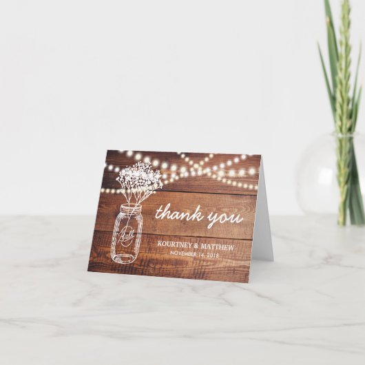 素朴なカントリー風のメイソンジャー感謝カード サンキューカード (正面)