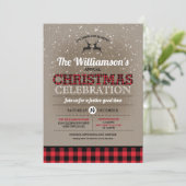 素朴なカントリー風の赤いチェック柄のクリスマスパーティー 招待状 (スタンド正面)