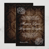 素朴なカントリー風ローズ バルンウッド ウェディング 招待状 (正面/裏面)