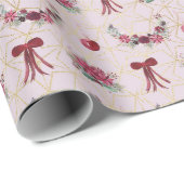 素朴なカントリー風 ピンク レッド 花柄 クリスマス ラッピングペーパー (ロールコーナー)
