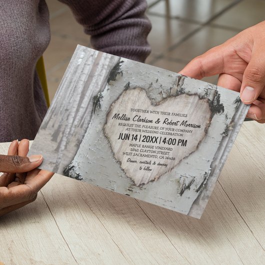 素朴なカントリー シルバーバーチの木の結婚式 招待状
