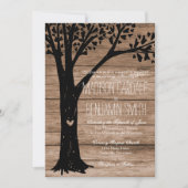 素朴なカントリー ハートの木の彫刻 ウェディング 招待状 (正面)