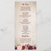 素朴なカントリー バーガンディ フローラル ウェディング プログラム (裏面)