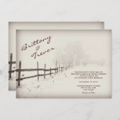 素朴なカントリー フェンスの冬の結婚式の招待状 招待状 (正面/裏面)