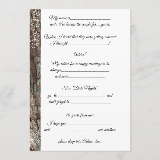 素朴なカントリー, 木製ハートフレーム, 結婚アドバイス アドバイスカード (裏面)