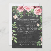 素朴なガーデンサマー黒板新築パーティー BBQ 招待状 (正面)