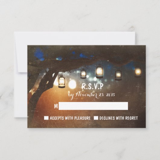 素朴なガーデンライト屋外ウェディングRSVPカード 出欠カード (正面)