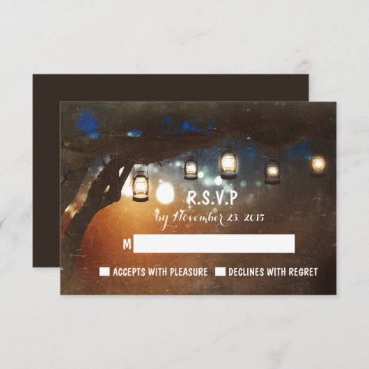 素朴なガーデンライト屋外ウェディングRSVPカード 出欠カード (正面/裏面)