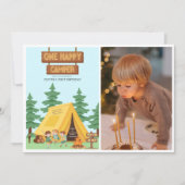 素朴なキャンパーの幸せな写真　1歳の誕生日 招待状 (正面)