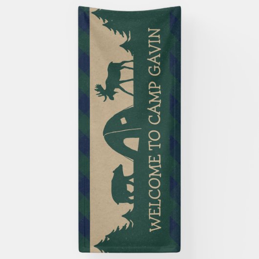 素朴なキャンプの誕生会の歓迎の旗 横断幕 (縦)