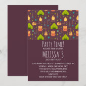 素朴なキャンプ柄のテントとギターの誕生日 招待状 (正面/裏面)