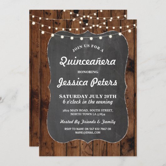 素朴なキンセアニェラのパーティーのチョーク木製ライト招待 招待状 (正面/裏面)