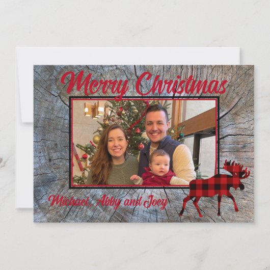 素朴なクラシックムース赤格子写真テンプレート シーズンカード (正面)