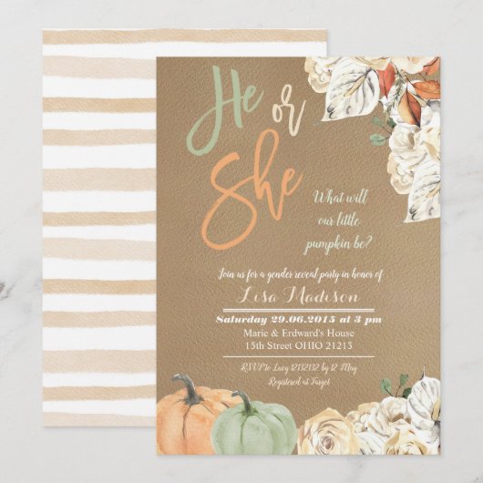 素朴なクラフトのカボチャ　性別発表カードの招待状 招待状 (正面/裏面)