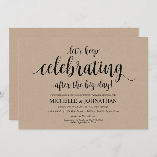 素朴なクラフトのポストの結婚式のブランチの招待状カード 招待状 (正面/裏面)