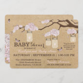 素朴なクラフトのモダンな花のぶら下がったな瓶のベビーシャワー 招待状 (正面/裏面)