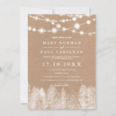 素朴なクラフトの冬のストリングライトの森の結婚式 招待状 (正面)