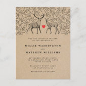 素朴なクラフトの森林木びき台及び雌ジカの植物の結婚式 インビテーションポストカード (正面)