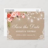 素朴なクラフトの瓶ライト珊瑚の花柄の保存日付 案内ポストカード (正面/裏面)