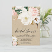素朴なクラフトの赤面のピンクのマグノリアのブライダルシャワー 招待状 (スタンド正面)