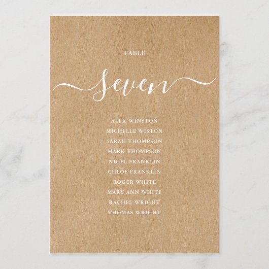 素朴なクラフトスクリプトテーブル番号席次表 招待状 (裏面)