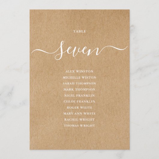 素朴なクラフトスクリプトテーブル番号席次表 招待状 (正面)