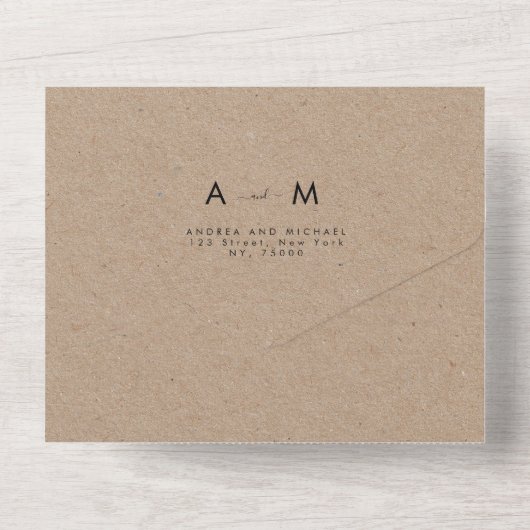 素朴なクラフトスタイルのモダンなタイポグラフィーQRコード招待状 オールインワン招待状 (裏面)