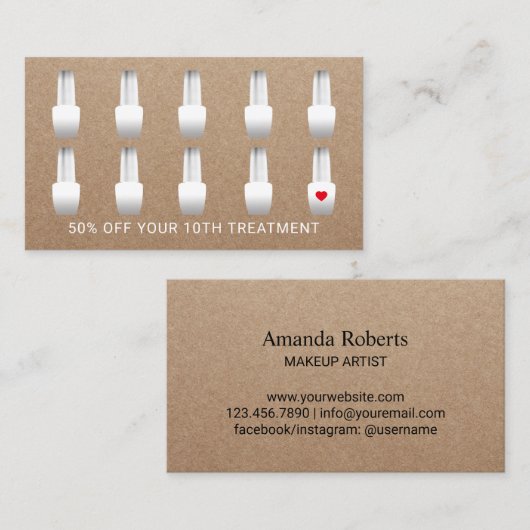 素朴なクラフトネイルサロンのメーキャップアーティストのネイルアーチスト ロイヤリティカード (正面/裏面)