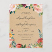素朴なクラフトバーガンディの赤面のピンクの花の結婚式 インビテーションポストカード (正面)