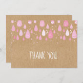 素朴なクラフトピンクの雨滴の感謝カード サンキューカード (正面/裏面)