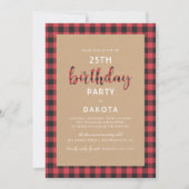 素朴なクラフト及びバッファローの格子縞の原稿の誕生会 招待状 (正面)