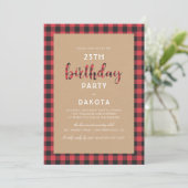 素朴なクラフト及びバッファローの格子縞の原稿の誕生会 招待状 (スタンド正面)