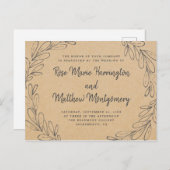 素朴なクラフト及び手描きの葉の結婚 インビテーションポストカード (正面/裏面)