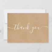 素朴なクラフト紙のシンプルでエレガントな白いスクリプト サンキューカード (正面)
