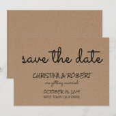 素朴なクラフト紙のシンプルなSave The Date タイポグラフィ セーブザデート (正面/裏面)