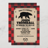 素朴なクラフト紙のバッファロープレードにクマ 招待状 (正面/裏面)