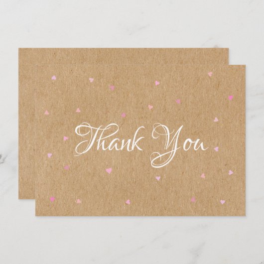 素朴なクラフト紙のピンクのハートの感謝カード サンキューカード (正面/裏面)