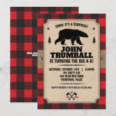 素朴なクラフト紙の風合いが特徴の、クマのいるバイソン柄の北欧風招待状 招待状 (正面/裏面)