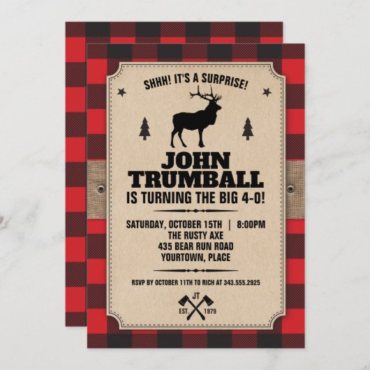 素朴なクラフト紙の風合い バッファロープレイドにエルク 招待状 (正面/裏面)