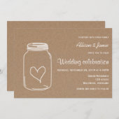 素朴なクラフト紙のMasonjarのハートの国の結婚式 招待状 (正面/裏面)