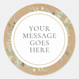 素朴なクラフト紙 ボーホーグリーン あなたのメッセージ ラウンドシール