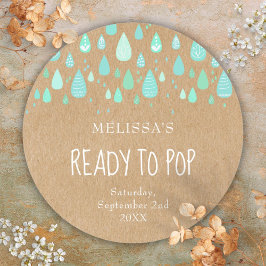 素朴なクラフト紙 ミントグリーンの雨滴 ポップする準備完了 ラウンドシール