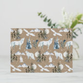 素朴なクラフト アート 北極のウサギ オオカミ キツネ 雪の白いオオワシ 空白 招待状 (スタンド正面)