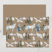 素朴なクラフト アート 北極のウサギ オオカミ キツネ 雪の白いオオワシ 空白 招待状 (正面/裏面)