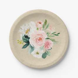 素朴なクラフト＆ブラッシュピンクの水彩花モチーフが可愛らしい ペーパープレート